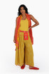 Embroidered linen belt with pocket
